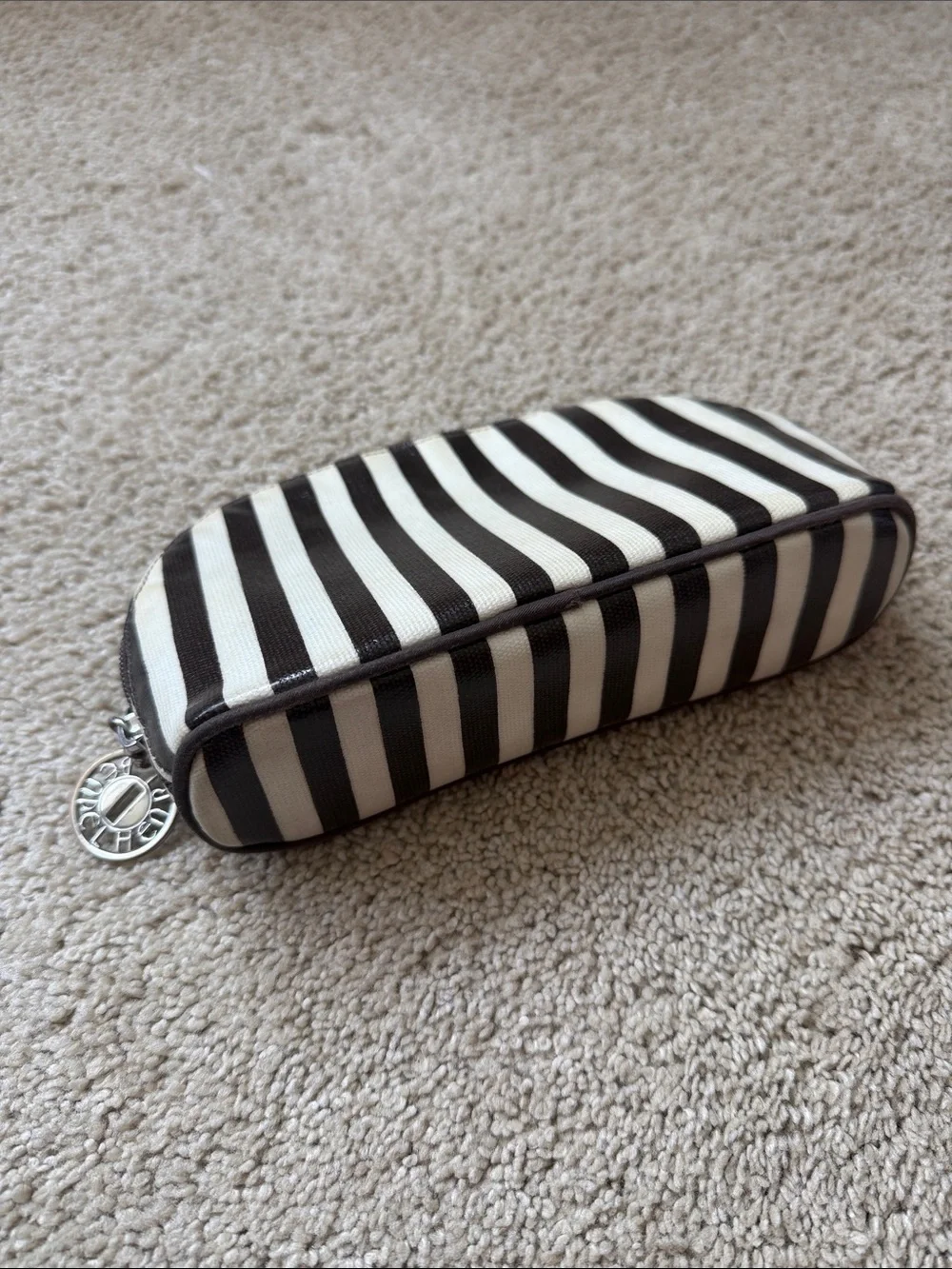 henri bendel Black and Cream Striped Cosmetic Pouch